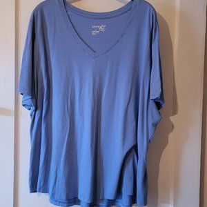 Terra & Sky Light Blue V neck Short Sleeve Tee Size 3x 24w/26w
